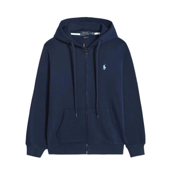 Ralph Lauren Polo Pony Zip-up Navy Hoodie & Green Logo & Navy Drawstring OG0730311