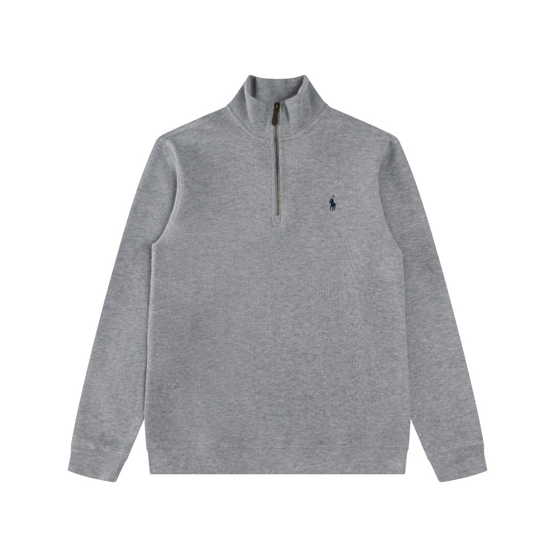 Ralph Lauren Half Zipper High Collar Long Sleeve Knitted Hoodie Grey OG0730317