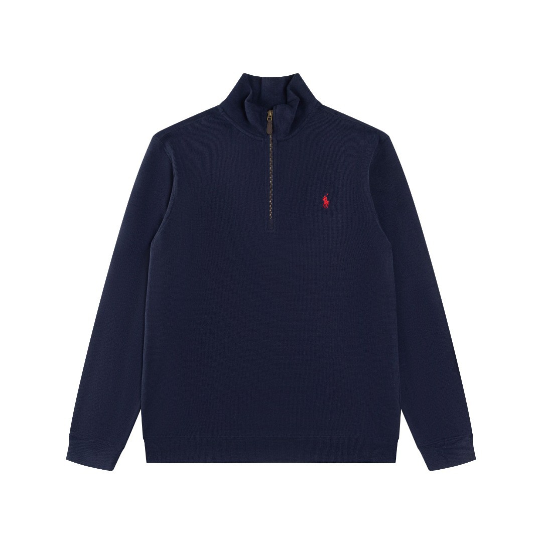 Ralph Lauren Half Zipper High Collar Long Sleeve Knitted Hoodie navy blue OG0730318
