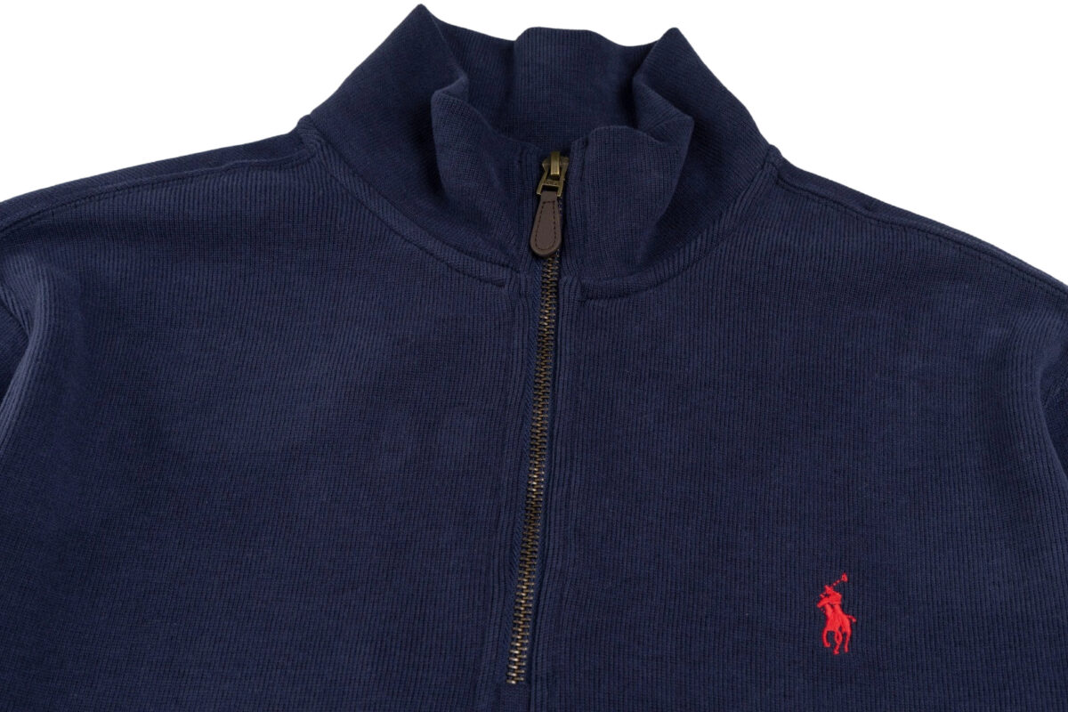 Ralph Lauren Half Zipper High Collar Long Sleeve Knitted Hoodie navy blue OG0730318