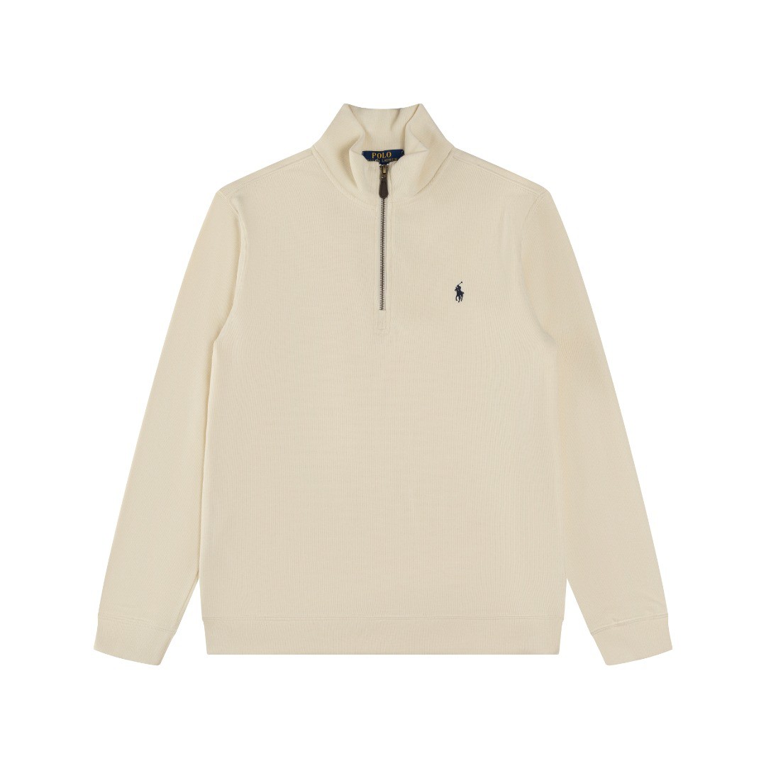 Ralph Lauren Half Zipper High Collar Long Sleeve Knitted Hoodie Apricot OG0730320