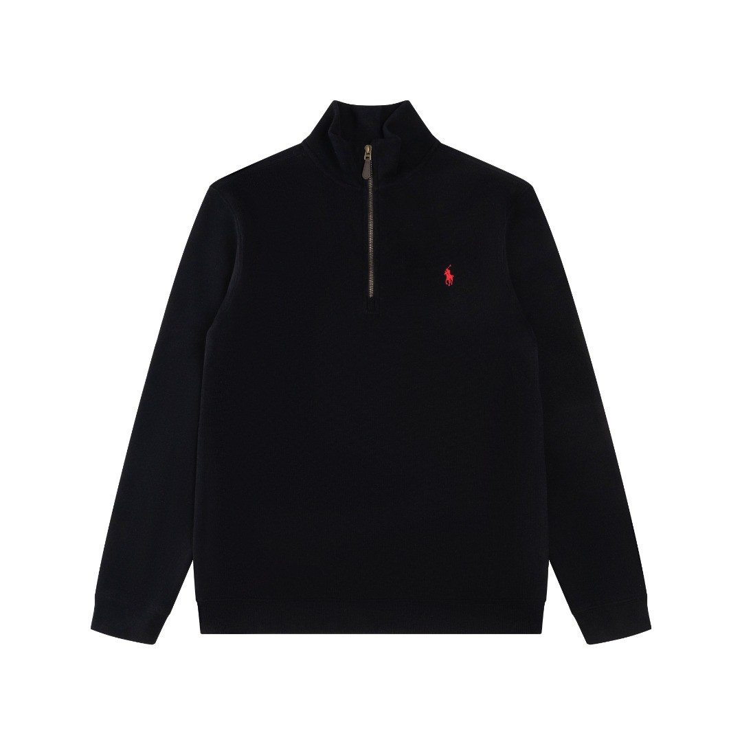 Ralph Lauren Half Zipper High Collar Long Sleeve Knitted Hoodie Black OG0730321