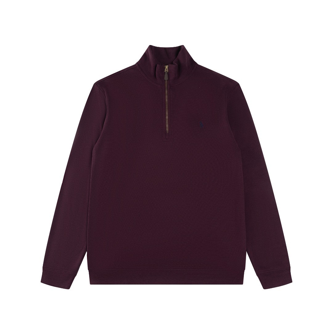 Ralph Lauren Half Zipper High Collar Long Sleeve Knitted Hoodie Wine Red OG0730323