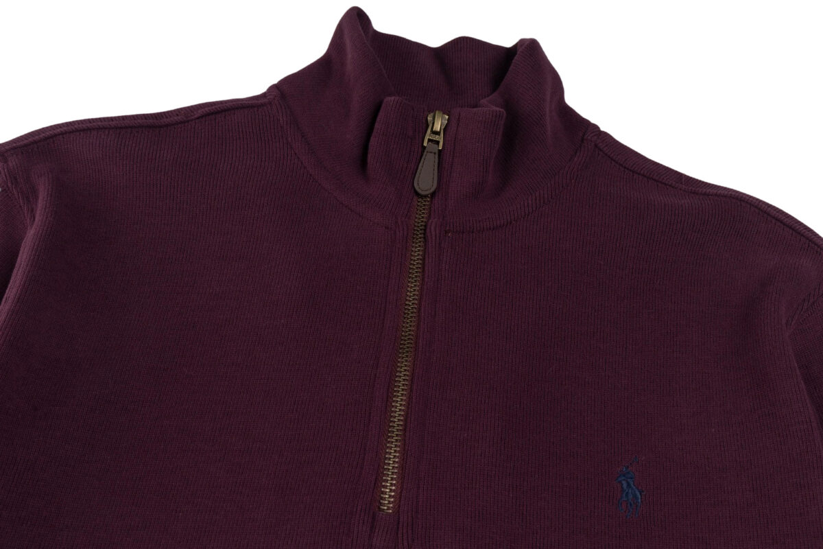 Ralph Lauren Half Zipper High Collar Long Sleeve Knitted Hoodie Wine Red OG0730323
