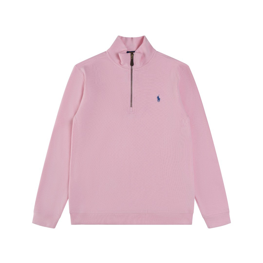 Ralph Lauren Half Zipper High Collar Long Sleeve Knitted Hoodie Pink OG0730324