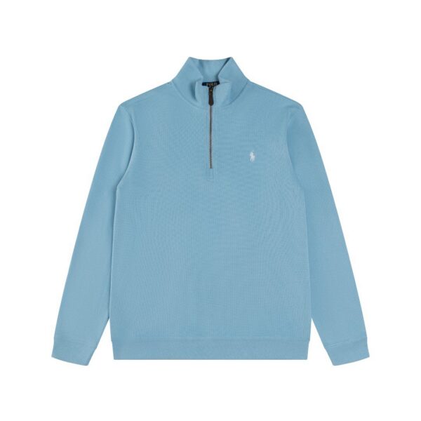 Ralph Lauren Half Zipper High Collar Long Sleeve Knitted Hoodie light blue OG0730326