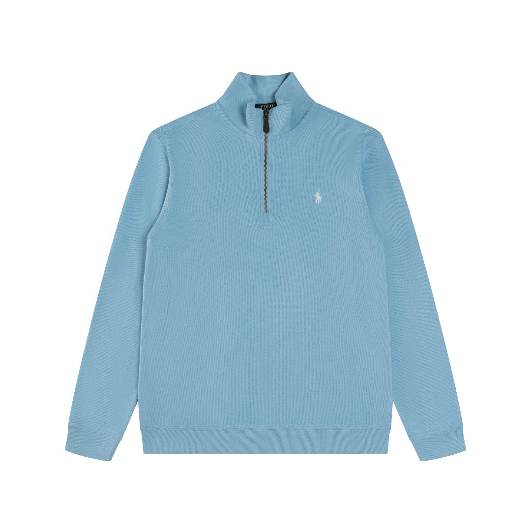 Ralph Lauren Half Zipper High Collar Long Sleeve Knitted Hoodie light blue OG0730326