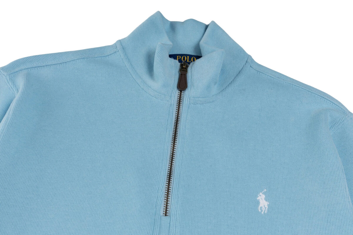 Ralph Lauren Half Zipper High Collar Long Sleeve Knitted Hoodie light blue OG0730326