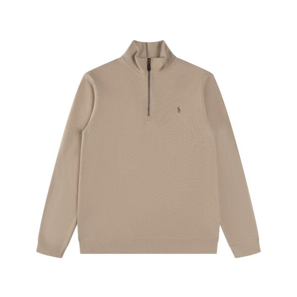 Ralph Lauren Half Zipper High Collar Long Sleeve Knitted Hoodie Oat brown label OG0730328