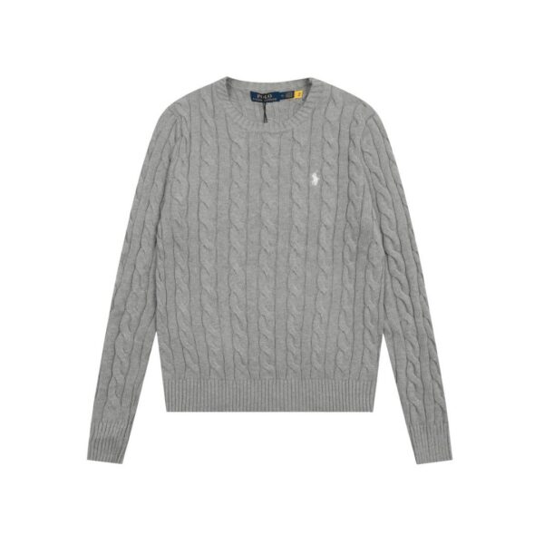 Ralph Lauren round neck solid Fried Dough Twists knitting sweater Grey white label OG0731332