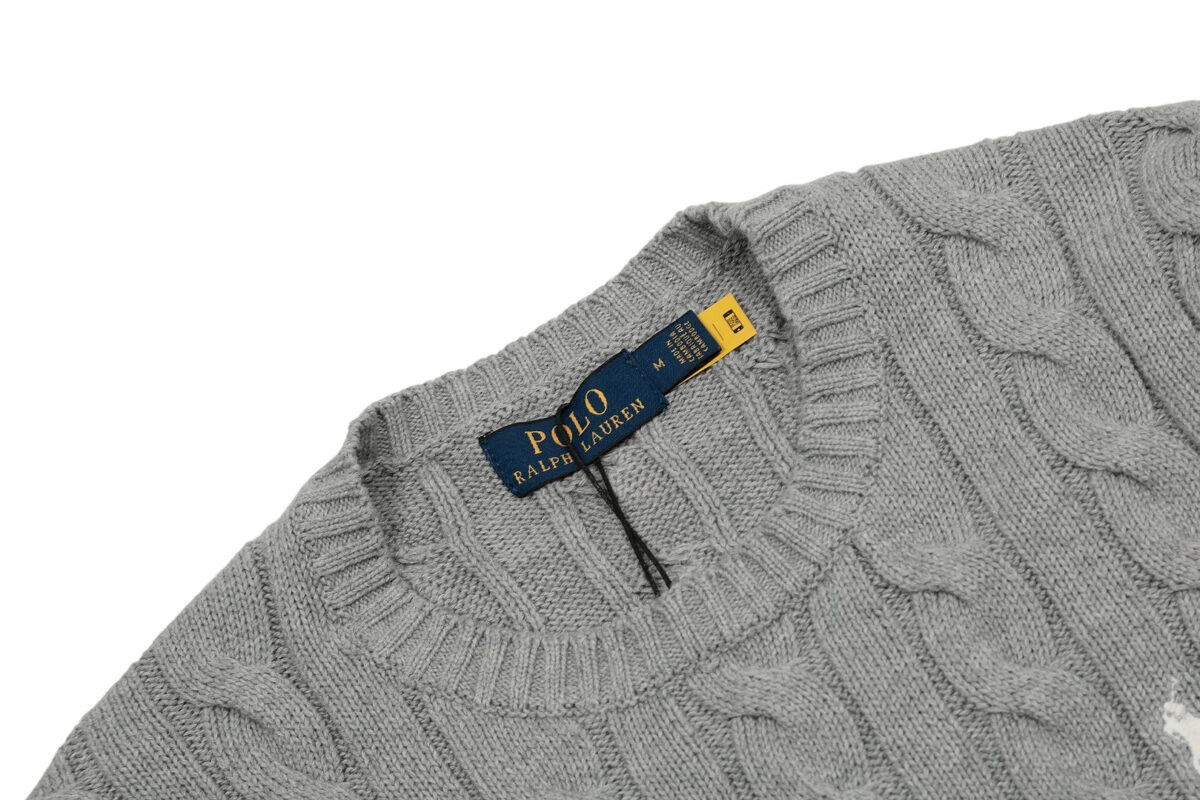 Ralph Lauren round neck solid Fried Dough Twists knitting sweater Grey white label OG0731332