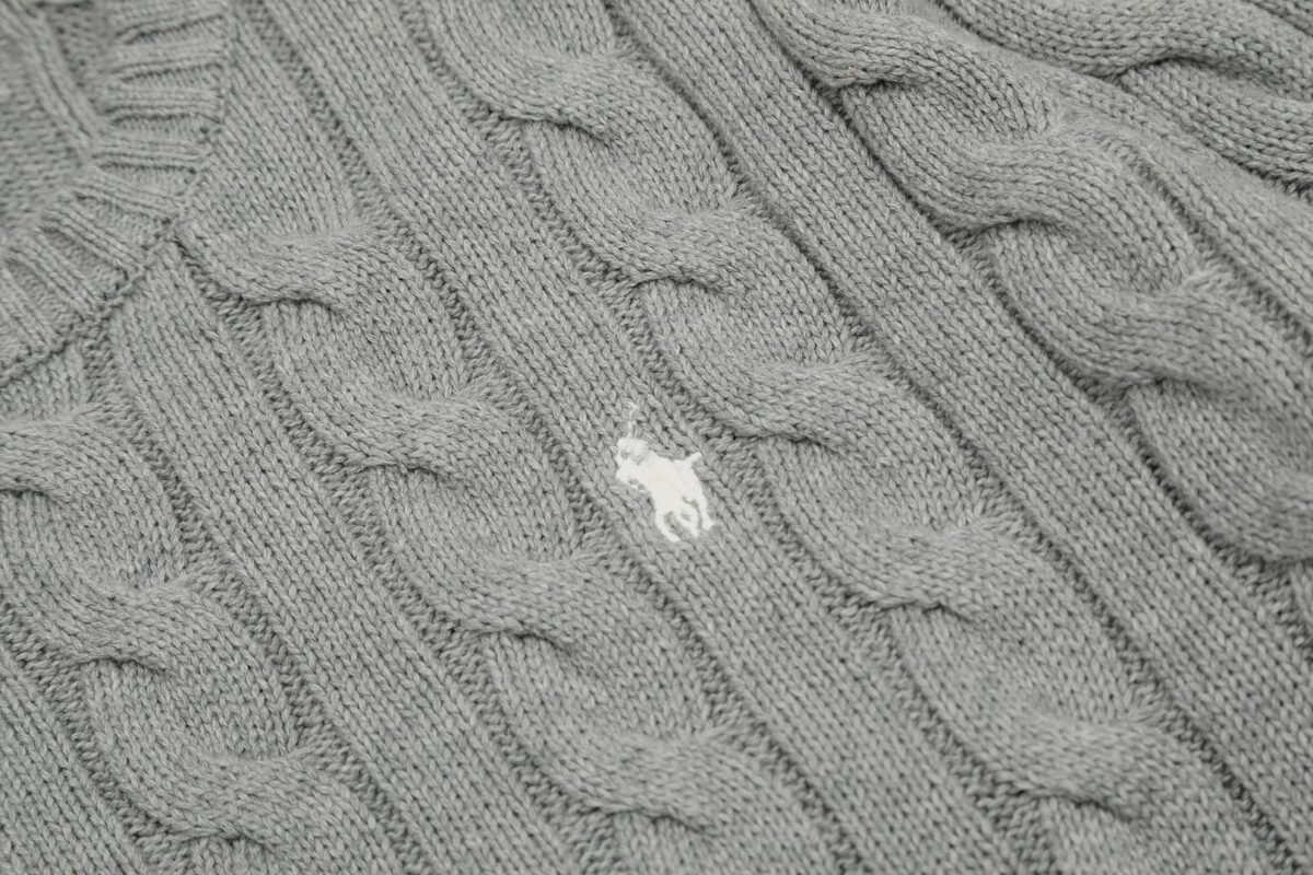 Ralph Lauren round neck solid Fried Dough Twists knitting sweater Grey white label OG0731332