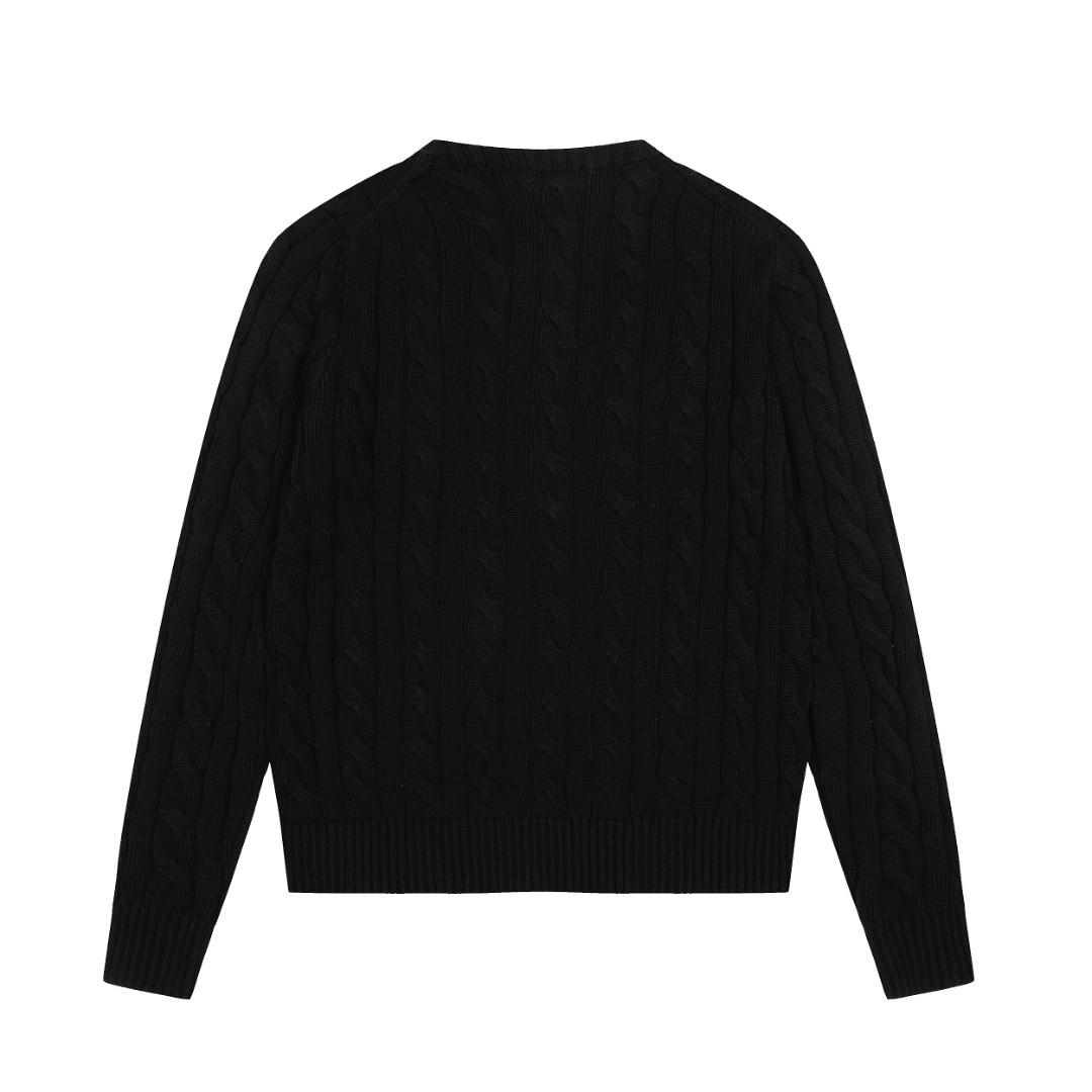 Ralph Lauren round neck solid Fried Dough Twists knitting sweater Black Red Label OG0731333