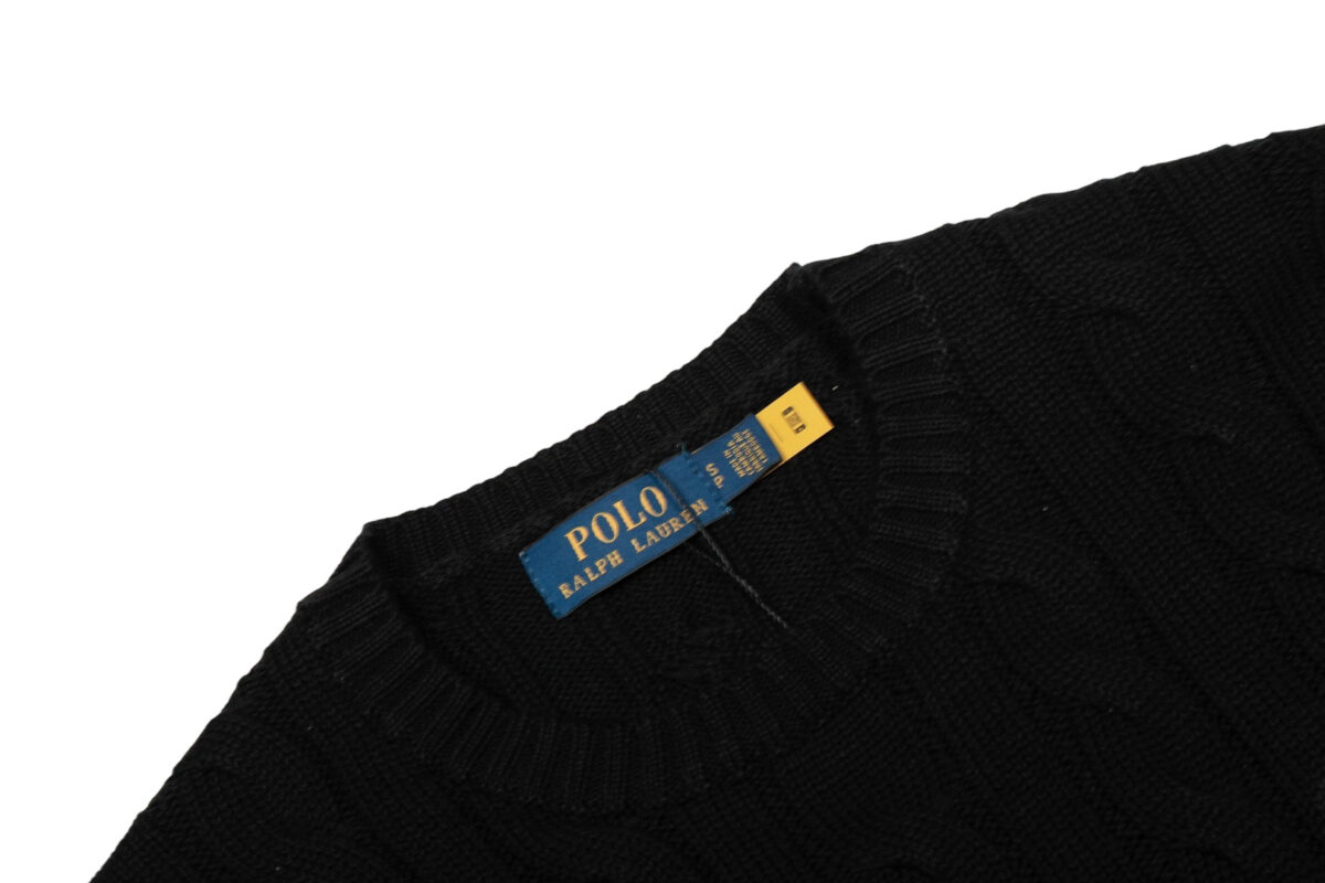 Ralph Lauren round neck solid Fried Dough Twists knitting sweater Black Red Label OG0731333