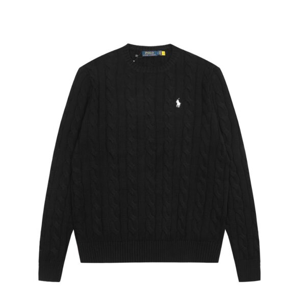 Ralph Lauren round neck solid Fried Dough Twists knitting sweater Black white label OG0731334