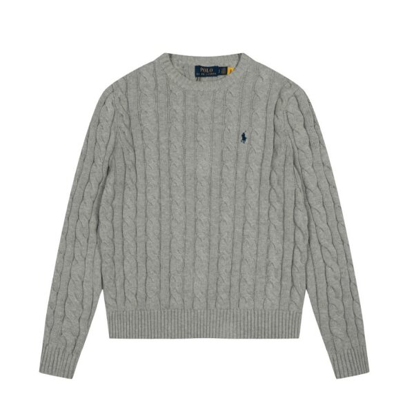 Ralph Lauren round neck solid Fried Dough Twists knitting sweater Grey Black Label OG0731335