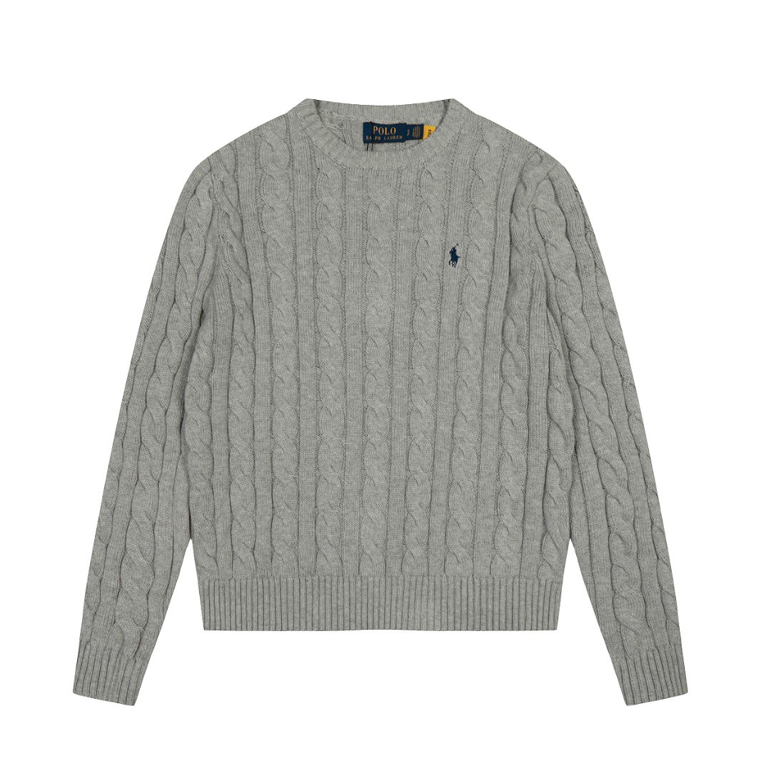 Ralph Lauren round neck solid Fried Dough Twists knitting sweater Grey Black Label OG0731335