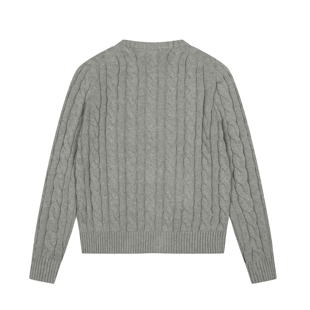 Ralph Lauren round neck solid Fried Dough Twists knitting sweater Grey Black Label OG0731335