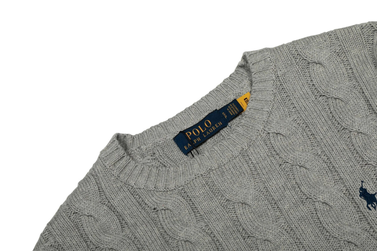 Ralph Lauren round neck solid Fried Dough Twists knitting sweater Grey Black Label OG0731335