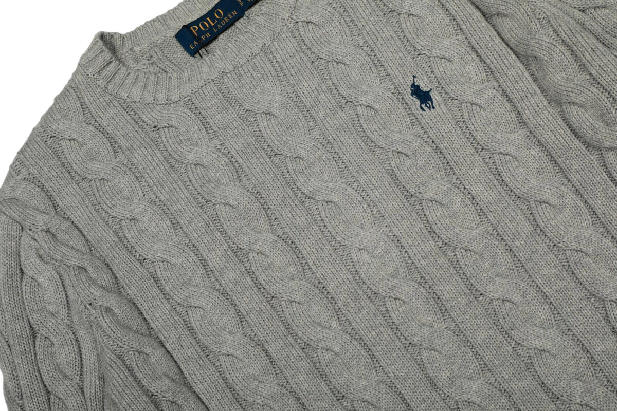 Ralph Lauren round neck solid Fried Dough Twists knitting sweater Grey Black Label OG0731335