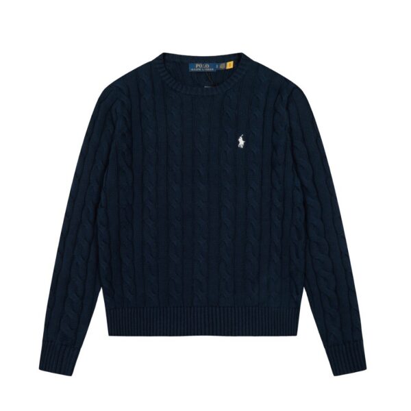 Ralph Lauren round neck solid Fried Dough Twists knitting sweater Navy blue white label OG0731336