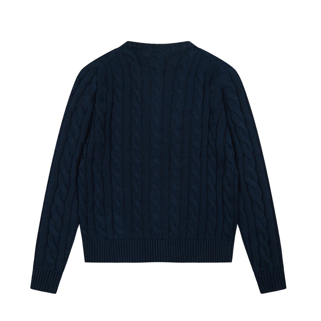 Ralph Lauren round neck solid Fried Dough Twists knitting sweater Navy blue white label OG0731336