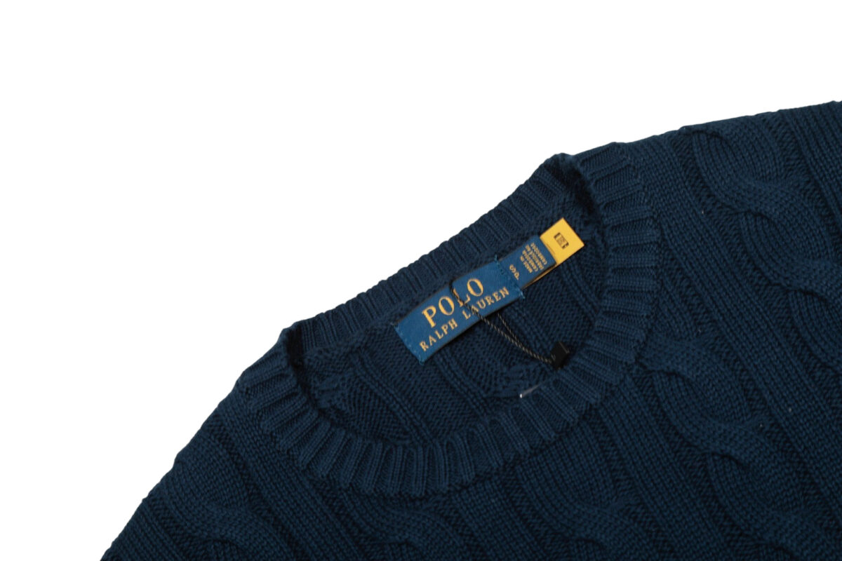 Ralph Lauren round neck solid Fried Dough Twists knitting sweater Navy blue white label OG0731336