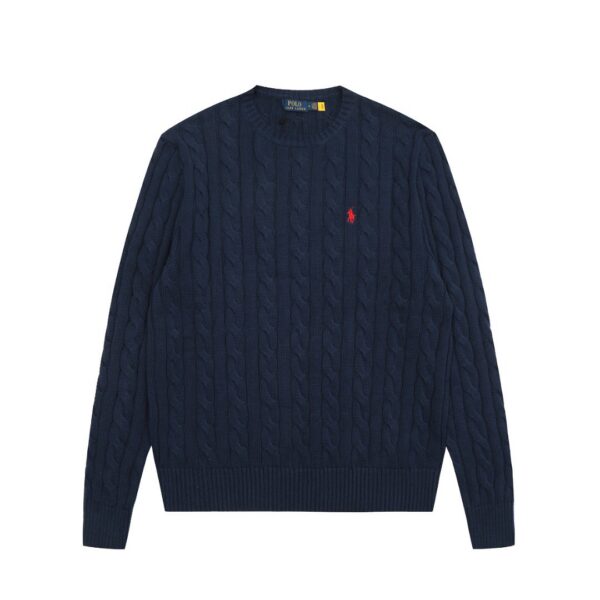 Ralph Lauren round neck solid Fried Dough Twists knitting sweater Navy blue red label OG0731337