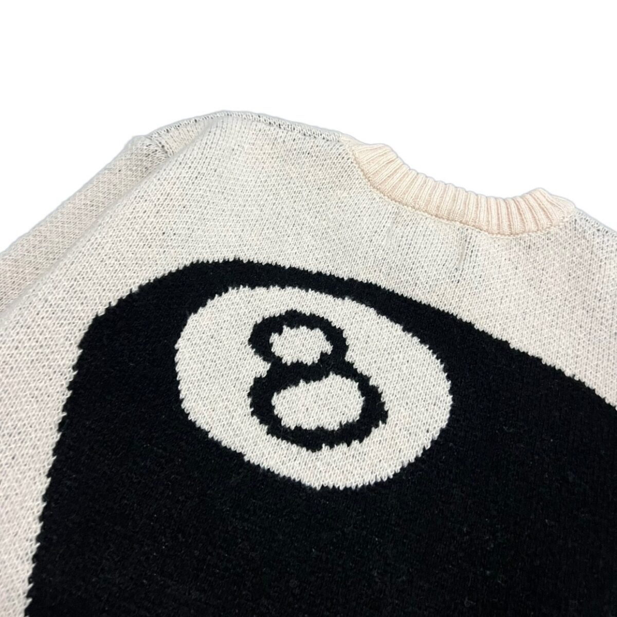 STUSSY Classic Back Billiards Black Eight Jacquard Couple Round Neck Knitted Sweater OG0731341