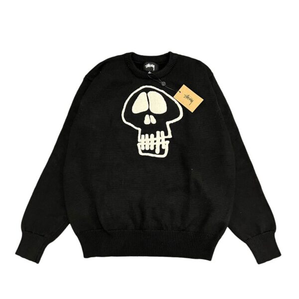 STUSSY Skeleton Towel Embroidered Jacquard Couple Round Neck Knitted Sweater Black OG0731343