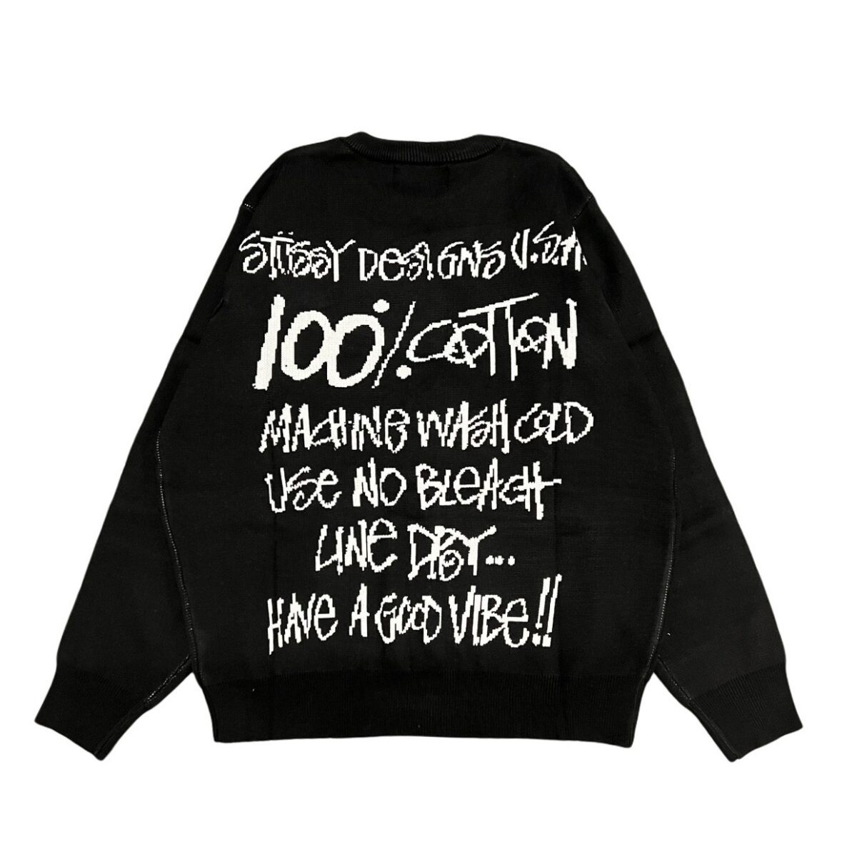 STUSSY 25FW Back 100% Alphabet Jacquard Couple Round Neck Knitted Sweater Black OG0731344