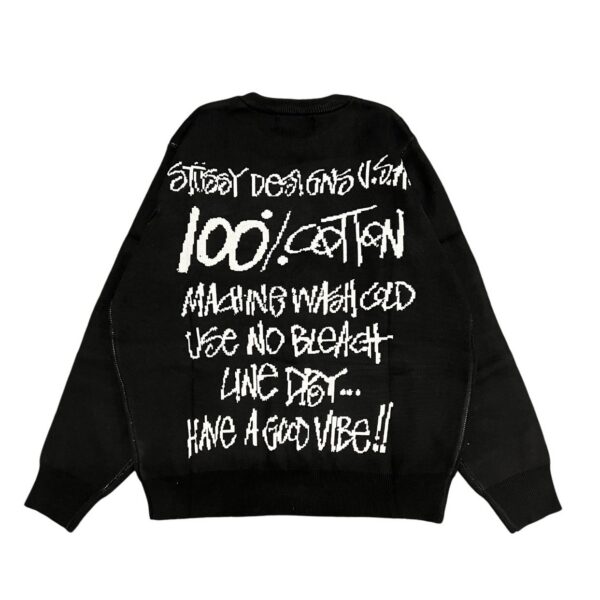 STUSSY 25FW Back 100% Alphabet Jacquard Couple Round Neck Knitted Sweater Black OG0731344