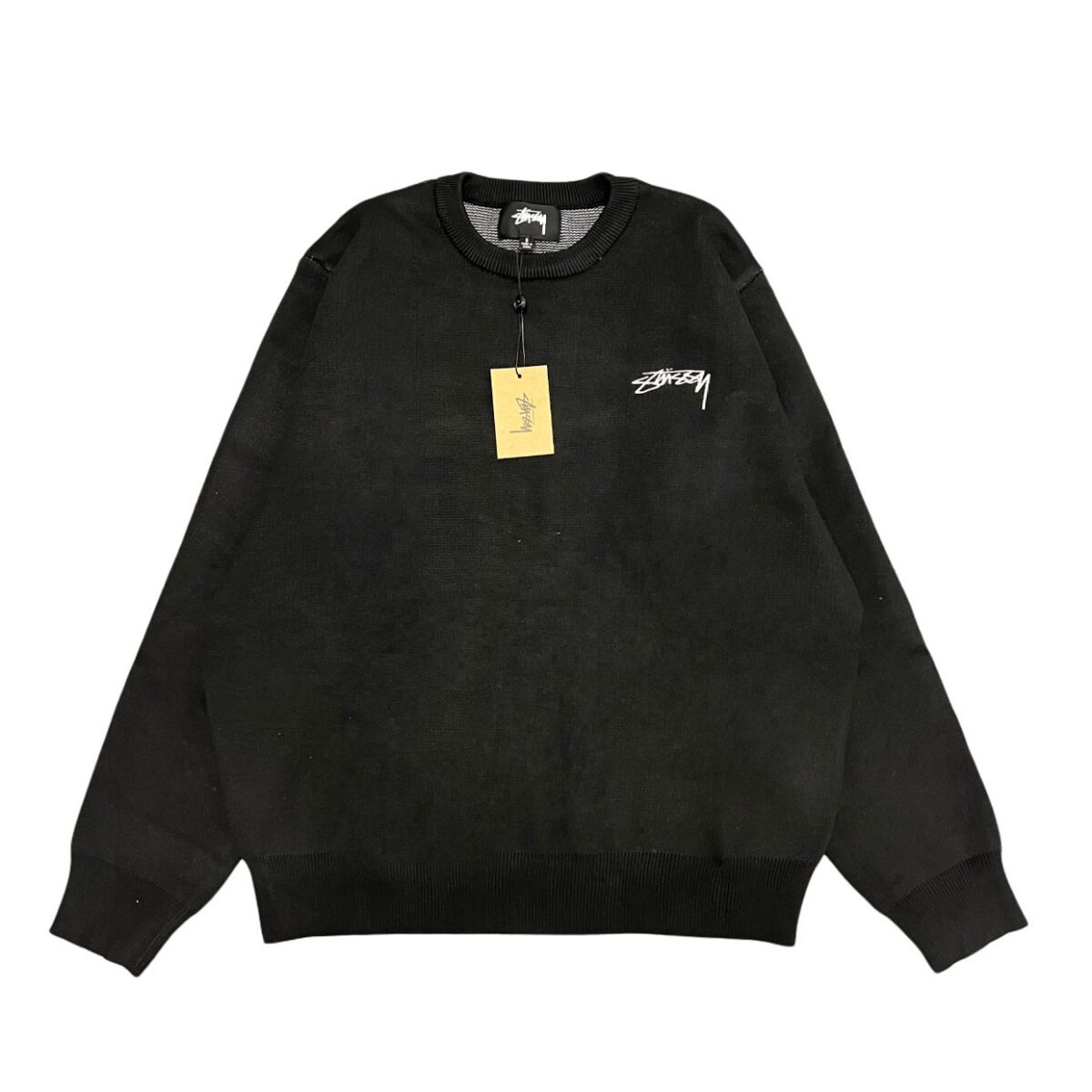 STUSSY 25FW Back 100% Alphabet Jacquard Couple Round Neck Knitted Sweater Black OG0731344