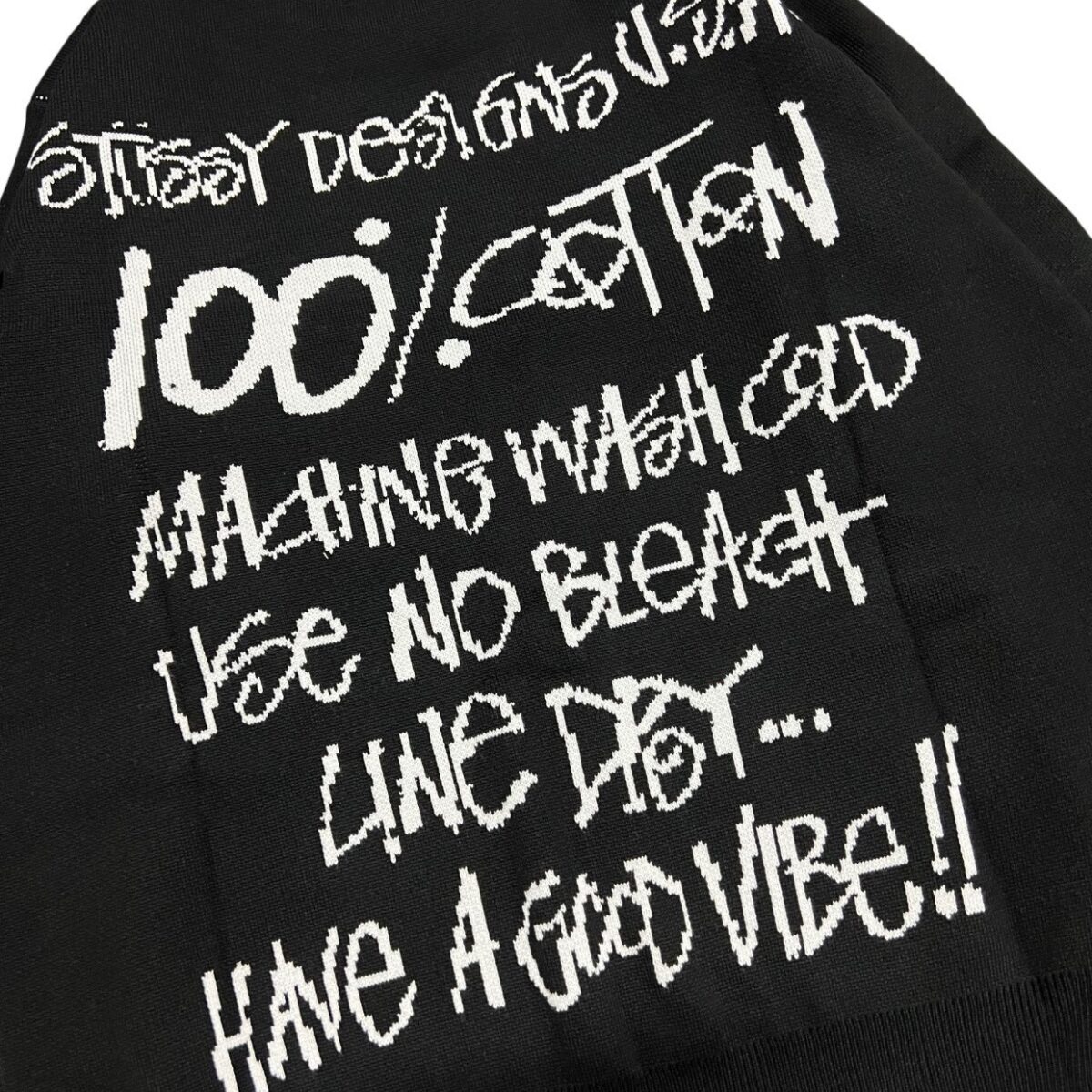 STUSSY 25FW Back 100% Alphabet Jacquard Couple Round Neck Knitted Sweater Black OG0731344