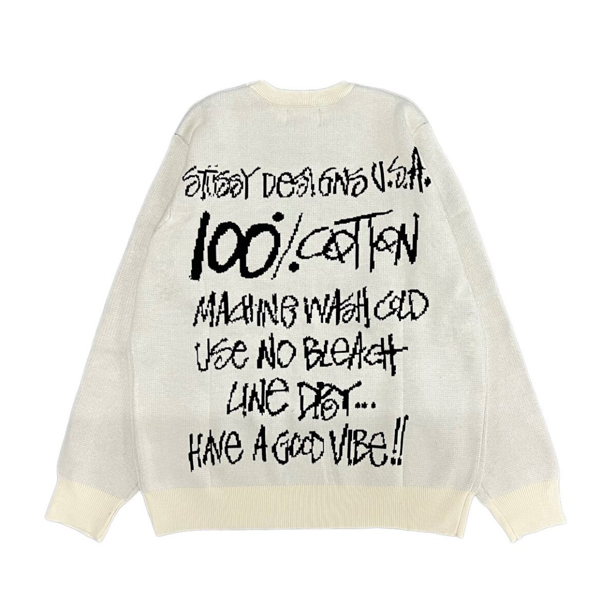 STUSSY 25FW Back 100% Alphabet Jacquard Couple Round Neck Knitted Sweater Apricot OG0731345