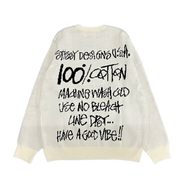 STUSSY 25FW Back 100% Alphabet Jacquard Couple Round Neck Knitted Sweater Apricot OG0731345