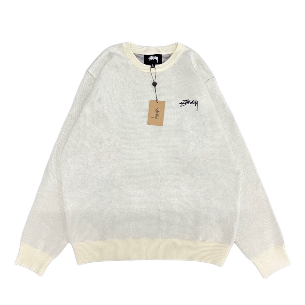 STUSSY 25FW Back 100% Alphabet Jacquard Couple Round Neck Knitted Sweater Apricot OG0731345