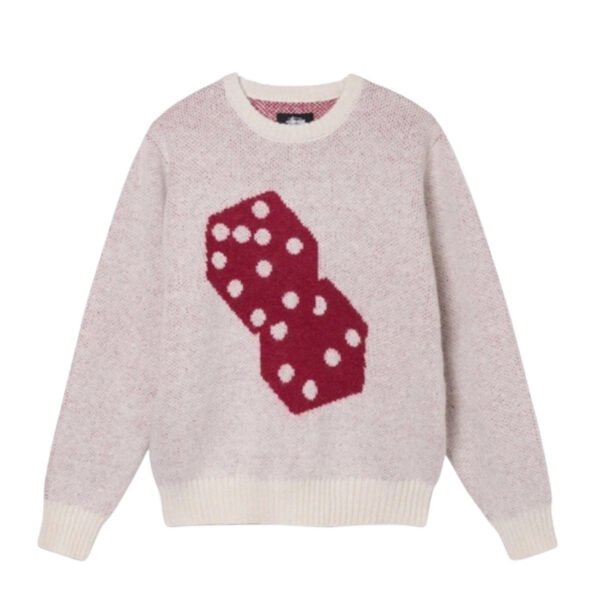 Stussy FW24 seahorse hair dice sweater white powder OG0731352