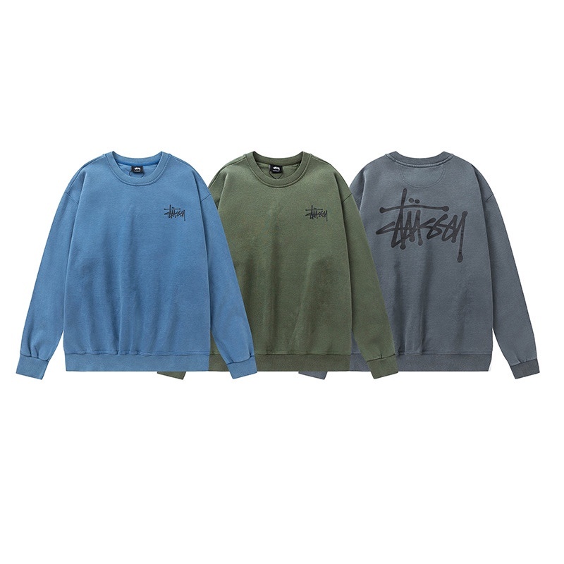 Stussy Washed Round Neck Hoodie Blue OG0731363