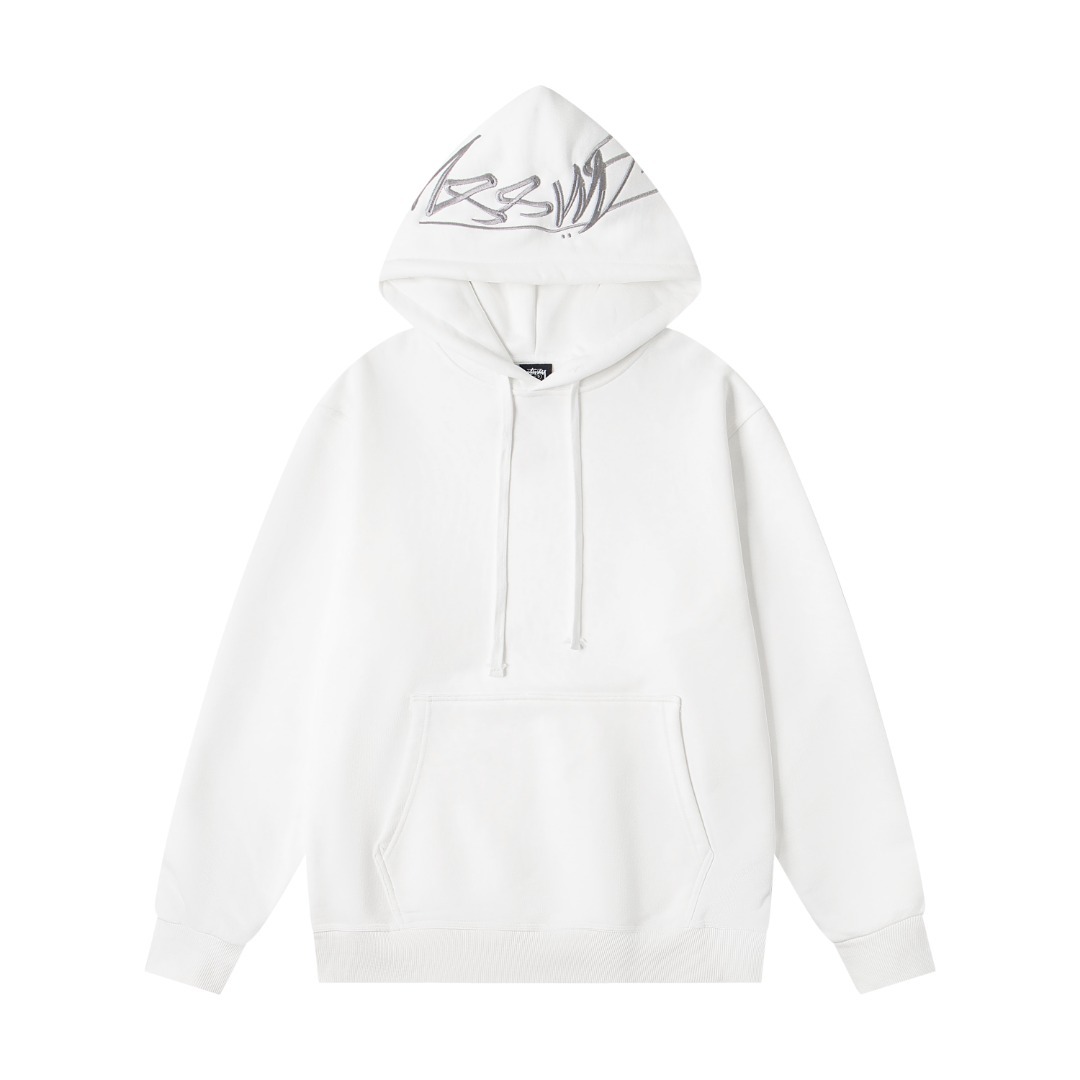 Stussy chest logo hooded American retro hoodie unisex White OG0731371