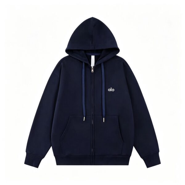 Alo loose and versatile hooded zipper cardigan sweatshirt Blue OG0801415