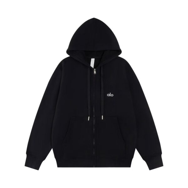 Alo loose and versatile hooded zipper cardigan sweatshirt Black OG0801418