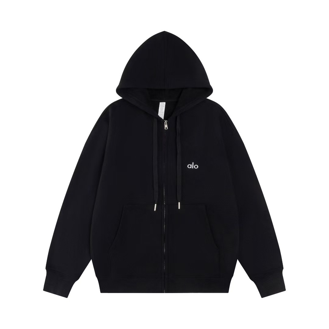 Alo loose and versatile hooded zipper cardigan sweatshirt Black OG0801418