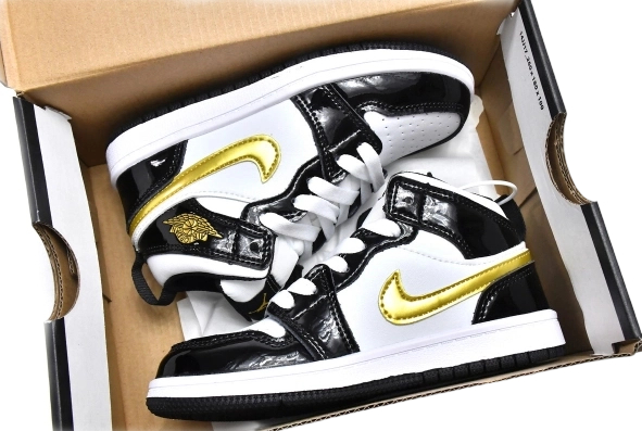 Air Jordan 1 Kids Shoes Mid Black Gold OG0815182