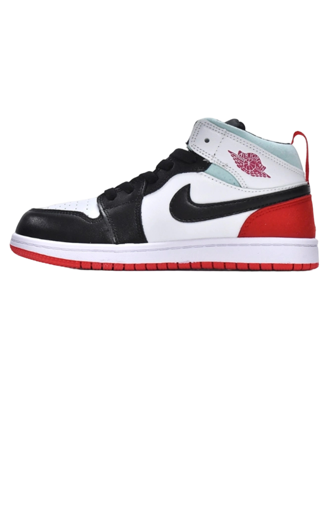 Air Jordan 1 Kids Shoes Mid SE White Black Red Spruce OG0815190