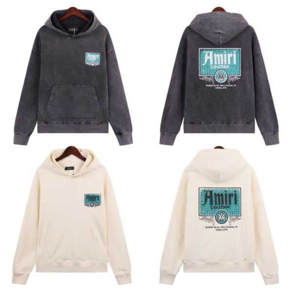 AMIRI Lounge Crystal Embellished Distressed Graphic Hoodie BlackApricot OG0828446