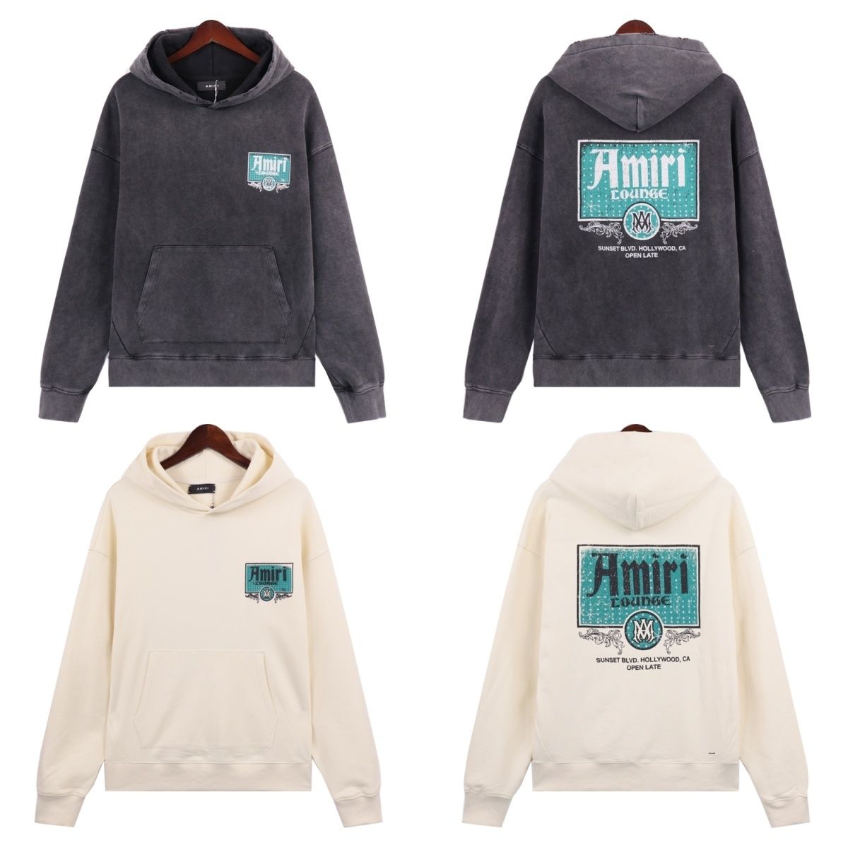 AMIRI Lounge Crystal Embellished Distressed Graphic Hoodie BlackApricot OG0828446