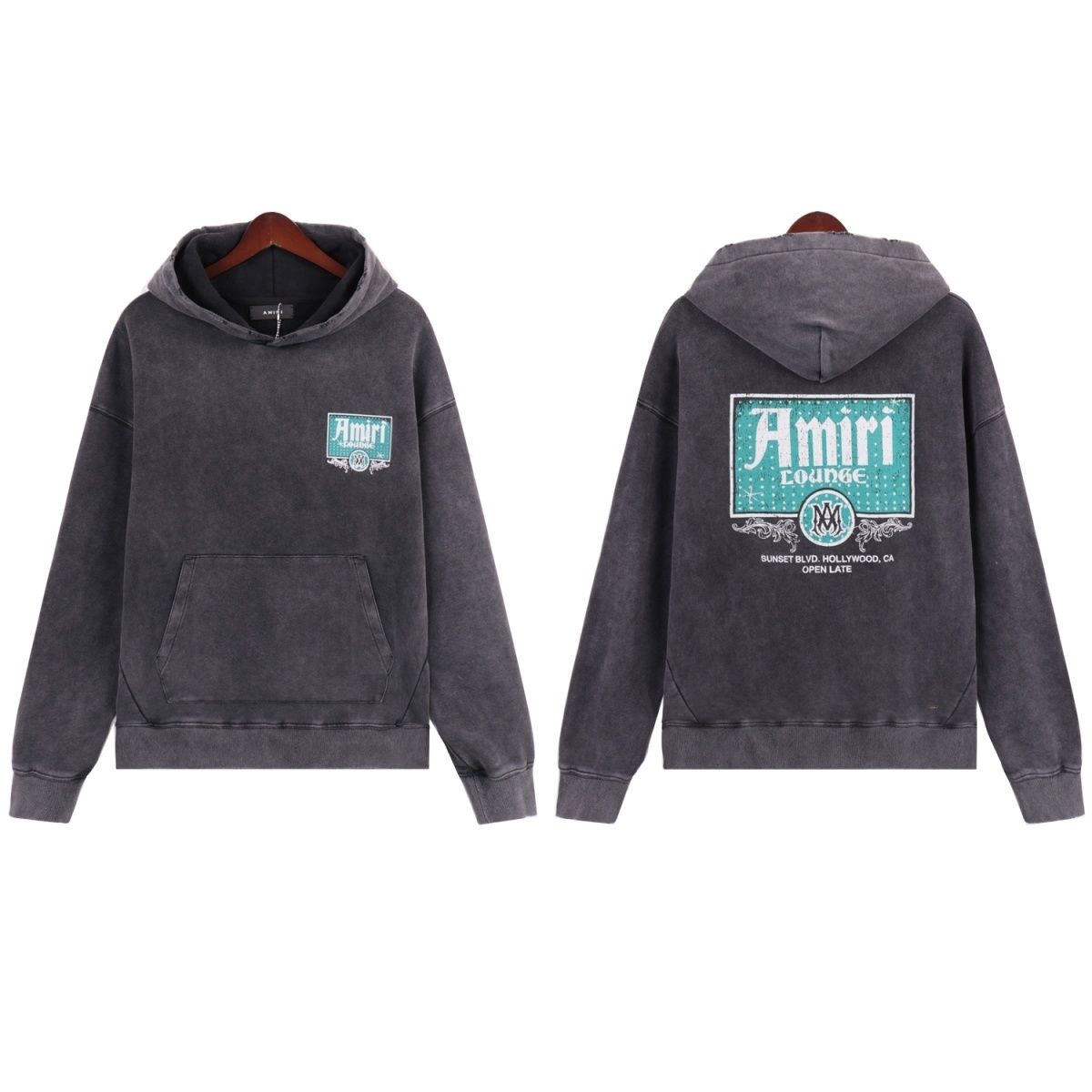 AMIRI Lounge Crystal Embellished Distressed Graphic Hoodie BlackApricot OG0828446