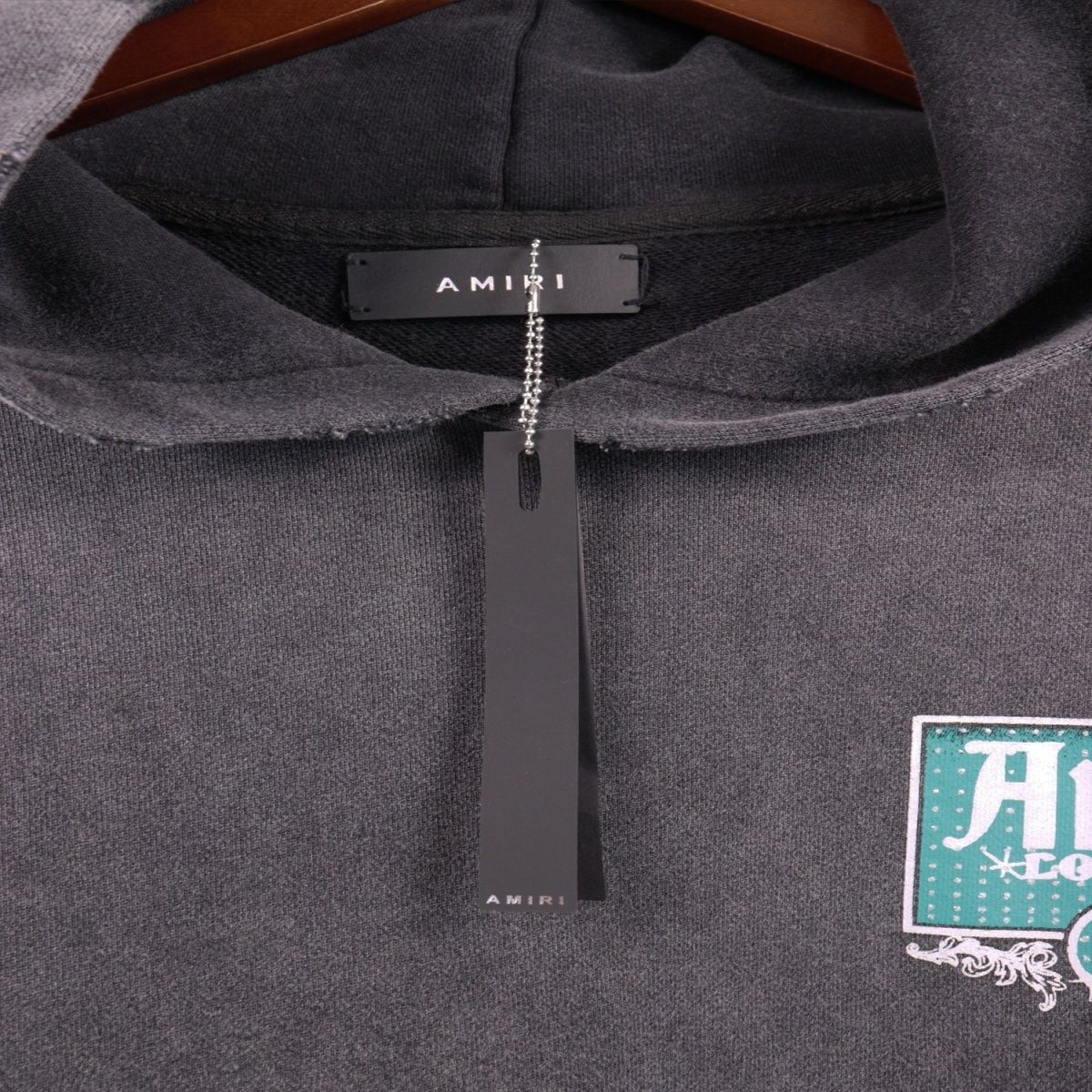AMIRI Lounge Crystal Embellished Distressed Graphic Hoodie BlackApricot OG0828446