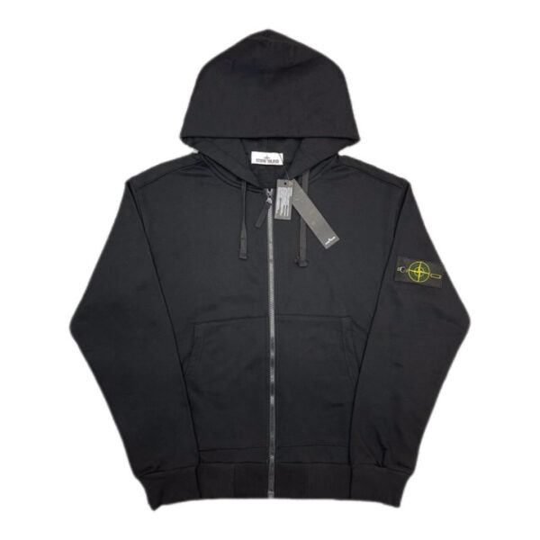 Stone Island Classic Logo Sleeve Patch Zipper Hoodie Black OG0828482